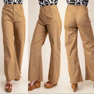 Gigio Tan Khaki Wide-Leg High Rise Ankle Pants L NEW